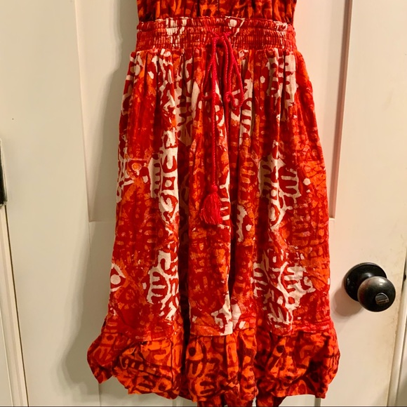 FREE PEOPLE BEACH DAY RED BLOCK PRINT HALTER TIE OPEN BACK SWING DRESS XS - Picture 14 of 16